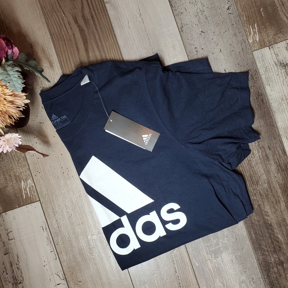 NWT Adidas Amplifier Basic Bos Tee Size Large Navy Blue & White 100% Cotton - Picture 5 of 16